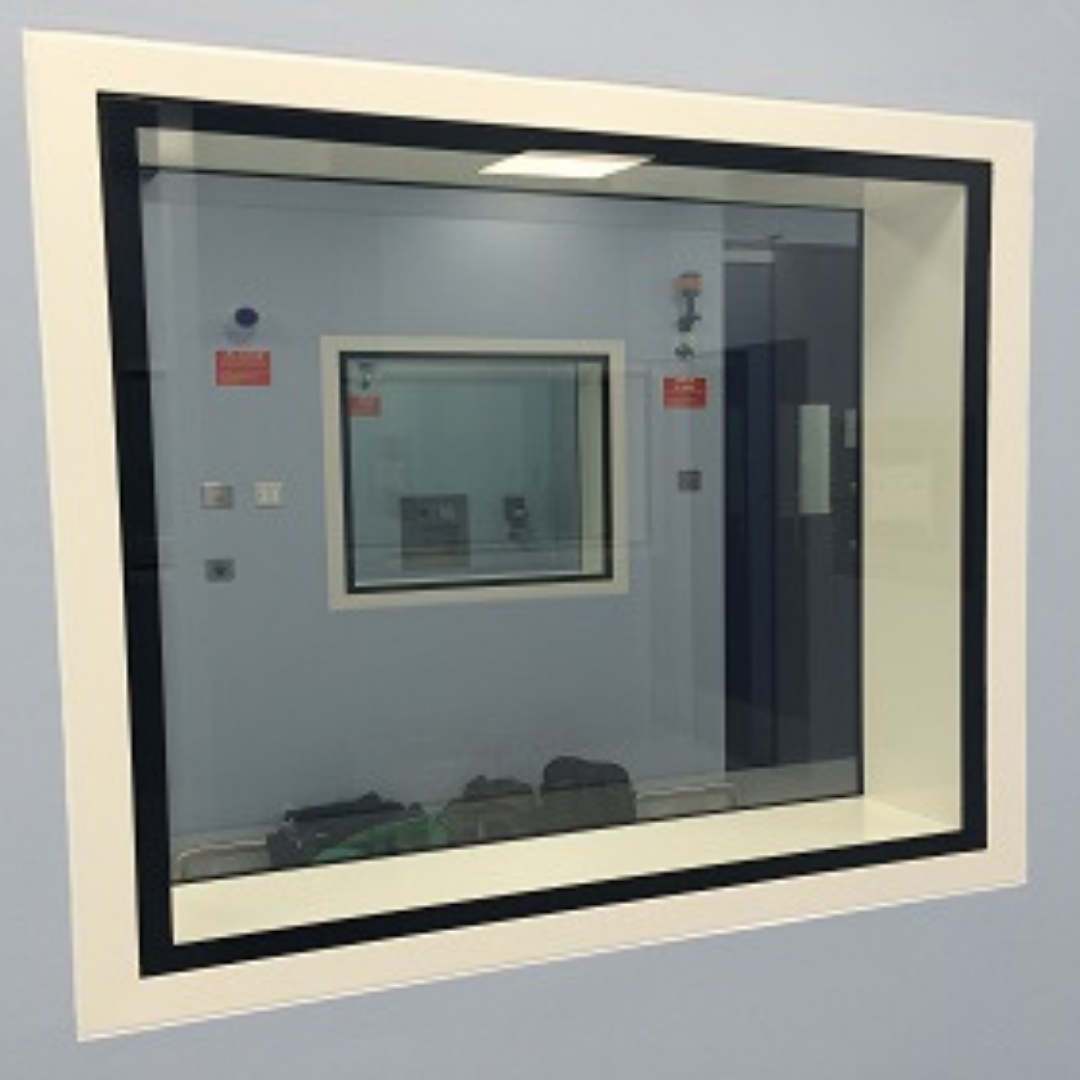 Cleanroom window in a hospital environment.