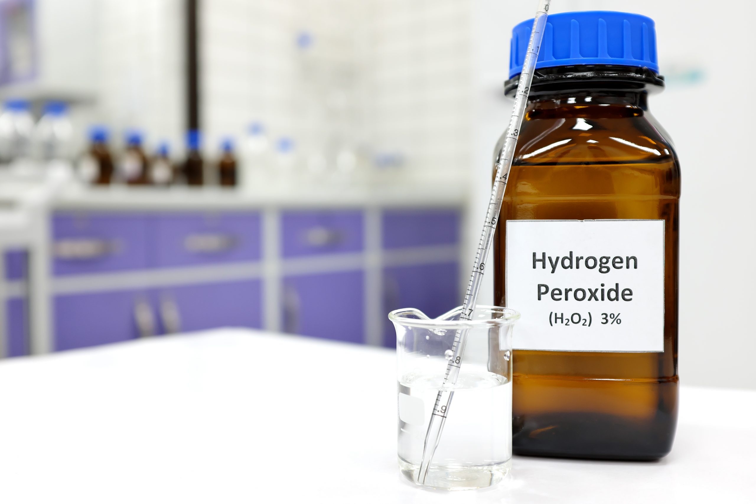 h202 bottle in a laboratory.