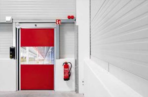A red rapid action door.