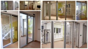 Collage of ICU doors. 