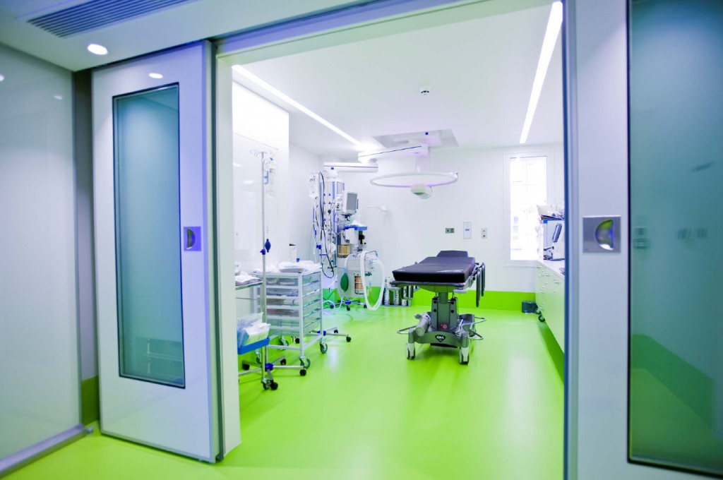 Sliding doors opening to an operating room.